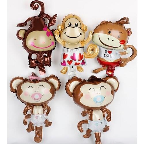 5pc 16inch Mini Animal Foil Balloons Cartoon Monkey Air Helium Balloon Kids Safari Birthday Party Decor Zoo Theme Supplies