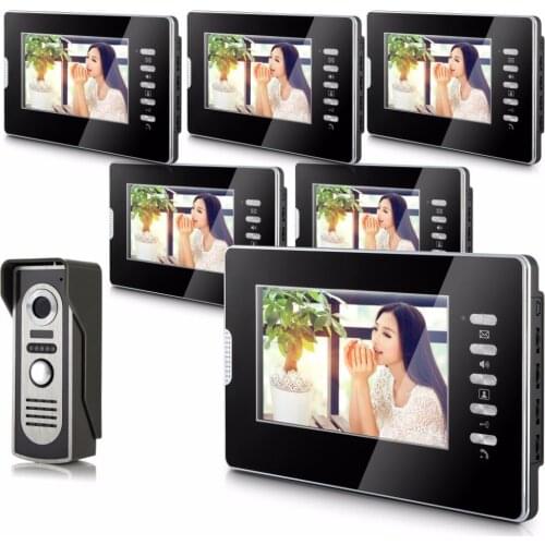 7 Inch Color LCD Monitor Alloy Wired Intercom Video Door Phone 1v6 Monitor