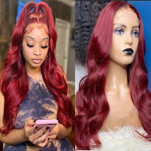 Ambition Deep Red Brazilian Human Hair Wig Preplucked 13x4 Lace Front Wigs for Women 180% 13x6 Glueless Lace Wigs Bleached Knots