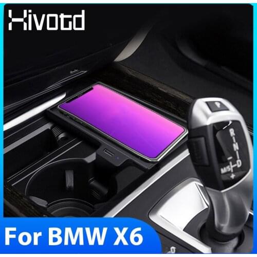 Hivotd QI Wireless Charger 15W Fast Phone Charging Plate Cordless Pad Car Refit Interior Accessories For BMW X6 F16 2014-2018