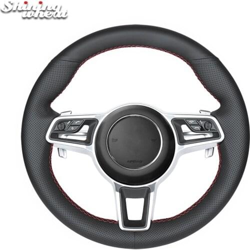 Shining wheat Black Genuine Leather Car Steering Wheel Cover for Porsche Macan Cayenne 2015 2016