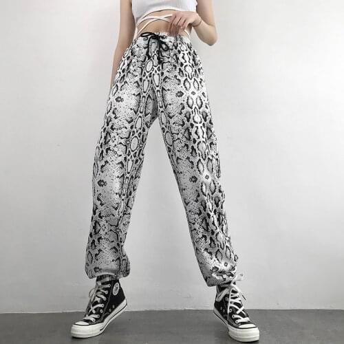 Casual Elastic High Waist Dragon Snake Print Pants Women Summer Straight Loose Fashion Trousers Heat Femme High Street Pants