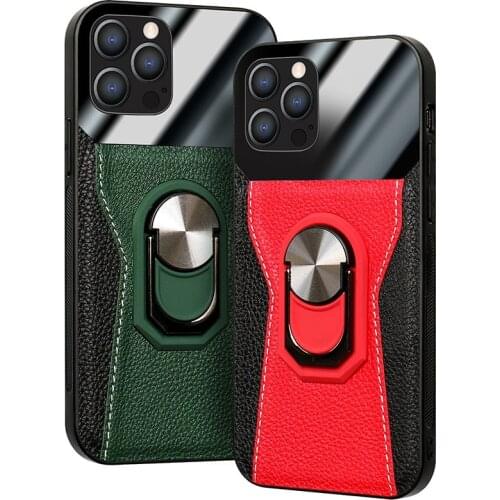 For iPhone 12 Pro Max Mini 11 XS X XR SE 2020 7 8 6 6S Plus Case PU Leather Colorblock Ring Holder Shockproof Back Cover Funda