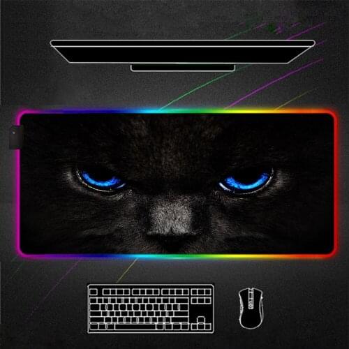 Black cat eye Mouse Pad RGB Gamer Accessories Large LED MousePad Gaming Desk Mats 90x40cm/80x30cm PC Desk Play Mat with Backlit