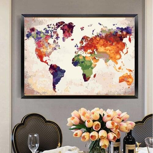 Digital Oil Painting Picture World Map Painting Paint Acrylic Handmade Adult Children Gift Wall Decoration by Digital Art