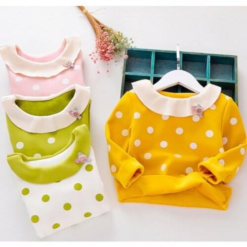 Toddler Kids Baby Girls T-Shirt Dot Print Tees Long Sleeve Warm Tops Pullover Plus Velvet Girls T-Shirt Blouses Kids Clothes