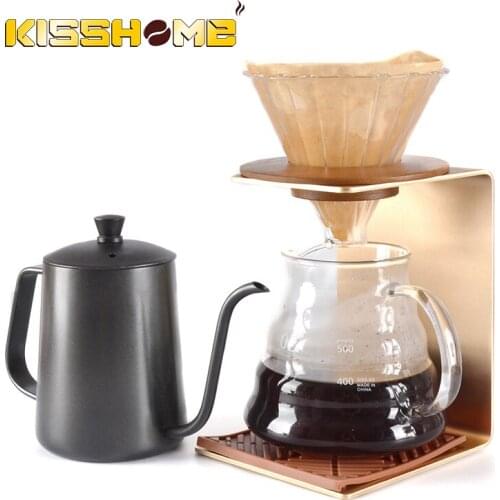 Coffee Hand-Punch Rack V60 Metal Filter Cup Gold/Black/Silver Holder Set with Non-slip Mat Household Coffee Accessories