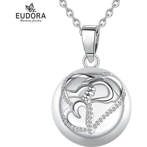 Eudora 20mm Round bell Mom baby Hand to hand Harmony Bola Ball Angel Caller Pregnancy Pendant Necklace for Women Jewelry B356