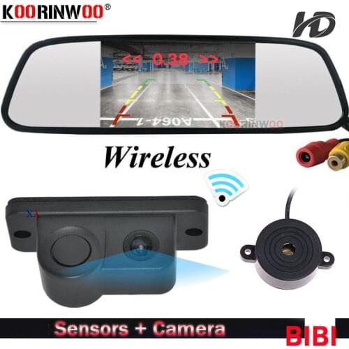 Koorinwoo Wireless For Sony AHD Parktronic Car Parking Sensors + Rear camera Reverse With Mirror Monitor Parking Speaker Sounds