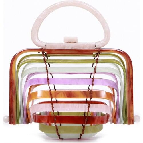 Summer Acrylic Bamboo Beach Bag Women 2021 New Hand Woven Hollow Out Basket Handbags Bohemia Foldable Vacation Casual Purses