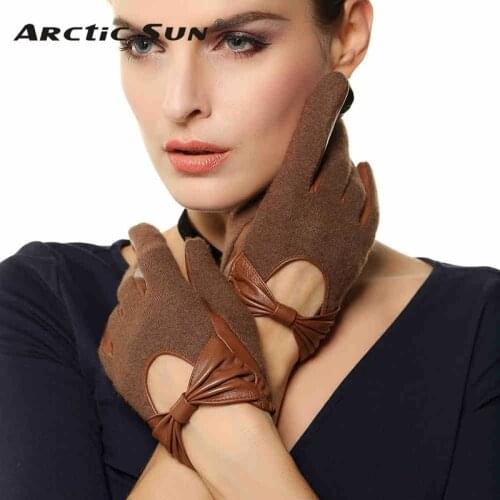 Top Fashion Women Gloves Wrist Bowknot Solid Spring Autumn Thin Genuine Leather Female Sheepskin Glove For Driving L133NN