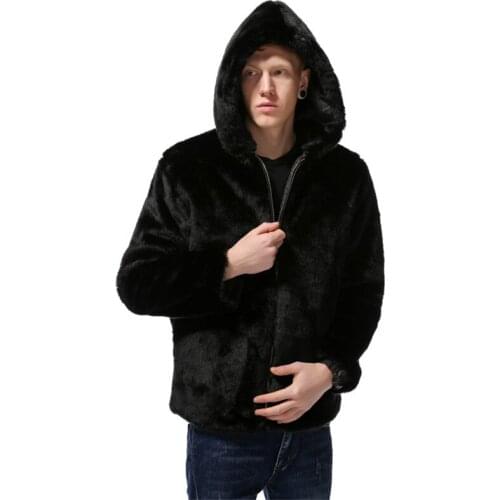 Hot Mens Fur Hooded jacket Autumn and Winter Fur coat Imitation Rabbit Hair Thick Warm Coat Artificial Fur Size L XL XXL XXXL
