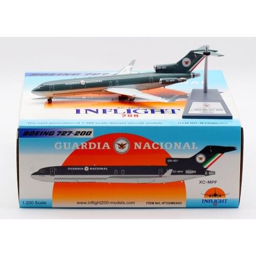 1:200 Alloy Collectible Plane INFLIGHT IF722MEX03 GUARDIA NACIONAL Boeing 727-200 Diecast Aircarft JET Model XC-MPF With Stand