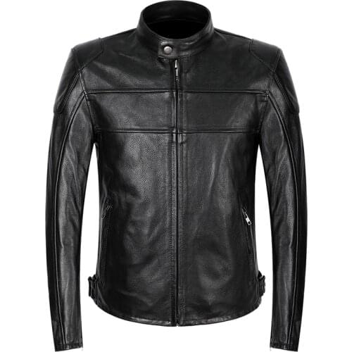 Motorcycle Leather Jackets Mens 100% Cowhide Genuine Leather Biker Coat With Protective Gear Pockets