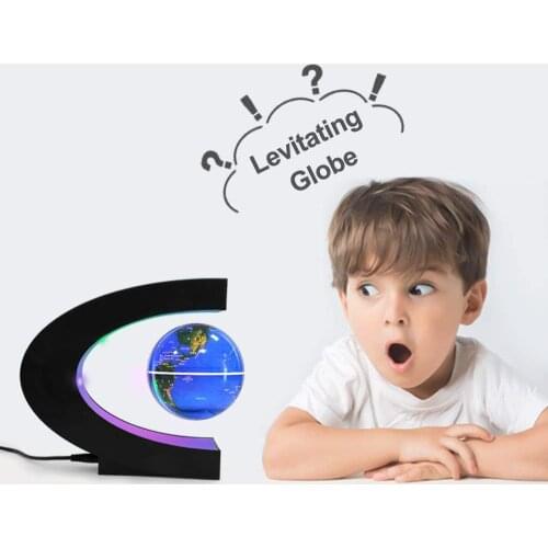 Floating Globe with LED Lights C Shape Magnetic Levitation Floating Globe Magnetic Mysteriously Suspended in Air World Map