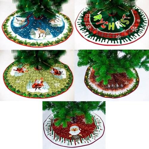 Christmas Tree Skirt Carpet Party Ornaments Christmas Decoration for Home Non-woven Cartoon Santa Xmas Tree Skirt Aprons 90cm