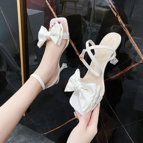 One Word Buckle Exquisite Bow Knot Elegant Temperament Sexy Stiletto Open Toe Ladies Sandals Summer Fashion Hot Sale