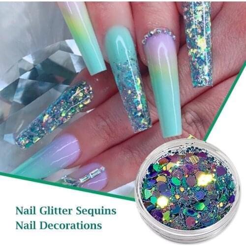 Mixed Hexagon Holographics Nail Sequins Blue Silver Nail Glitter Shinning Flakes Slices Palliette Sparkles Nail Art Decorations
