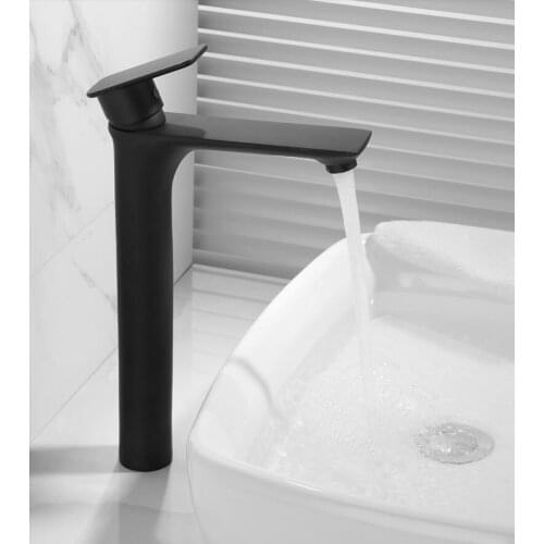 Tuqiu Hot Cold Bathroom Basin Faucet Matte Black Sink Faucet Single Lever Brass Crane Water Mixer
