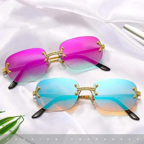 Luxury Brand Designer Rimless Square Sunglasses Women Men Popular Travel Fashion Vintage Punk Small Colorful Sun Glasses Shades