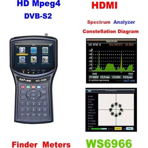 Satlink WS 6966 Satellite Finder Meter PWR CBER MER MPEG4 DVB-S2 Meter Satlink WS6966 HD HD Satellite Singnal Finder Spectrum