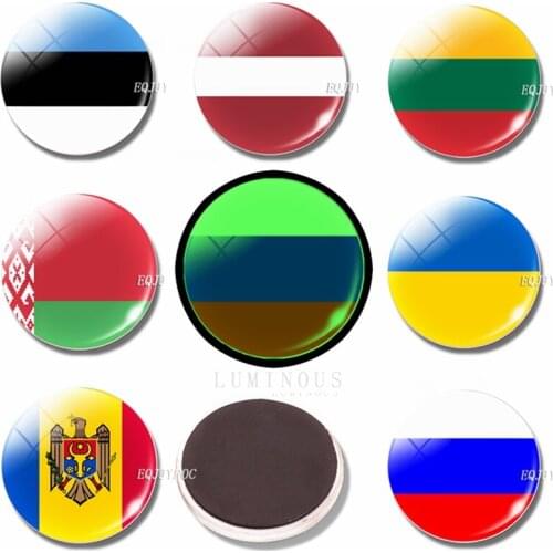 Luminous Flag 30 MM Glass Refrigerator Magnet Fridge Magnets Flag Estonia Latvia Lithuania Belarus Russia Ukraine Moldova