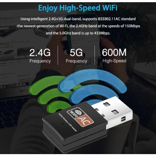 USB WiFi Adapter 2.4GHz 5GHz 600Mbps Antenna Dual Band 802.11b/n/g/Ac Mini Wireless Computer Network Card Receiver