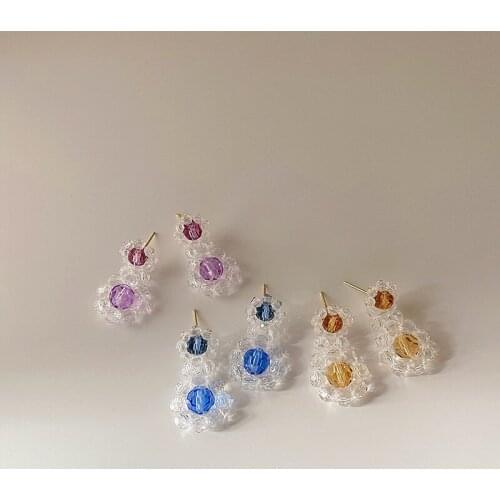 Korean Fashion Transparent Crystal Flower Dangle Earring for Women New Multicolor Purple Blue Yellow Earring Jewelry Pendientes