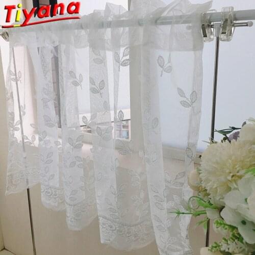 Embroidered White Leaf Tulle Short Curtains Leaves Roman Blinds for Kitchen Balcony Home Decoration Half Curtain #VT