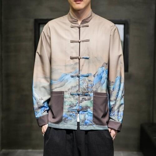 Japanese Clothes Crane Printed Jacket Men 2021 Asian Streetwear Men Jacket Autumn Jackets For Men Brand Harakuju Coat 30139