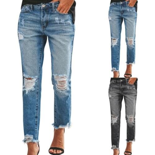 Womens High Waist Jeans Ripped Tassels Slimming Trousers Women Hip Hop Jeans Woman Cotton Trouse Pocket