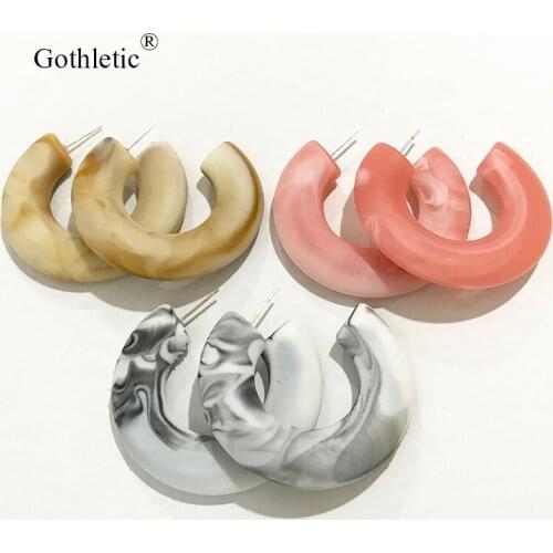 Gothletic 2prs/pack 47mm Flat Hoop Earring Matt Finish White Beige Pink Acrylic Hoop Earrings for Women Brincos Fashion Jewelry