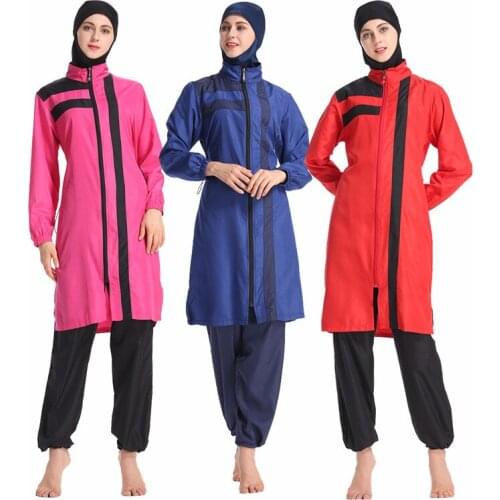 Womens Muslim Polyester Pauls Swimwear Trousers Hooded Three-piece Temperament Elegant Fashion Islam Beachwear Swimsuit