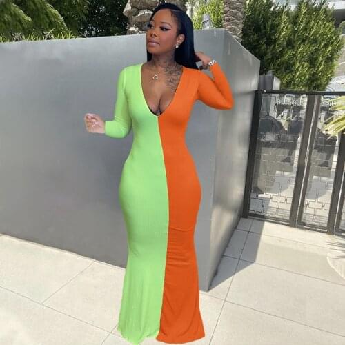 TNNAOFF Plus Size Patchwork Bodycon Dress for Women Birthday Outfits Summer Trendy Elegant Full Sleeve Club Party Long Dressess