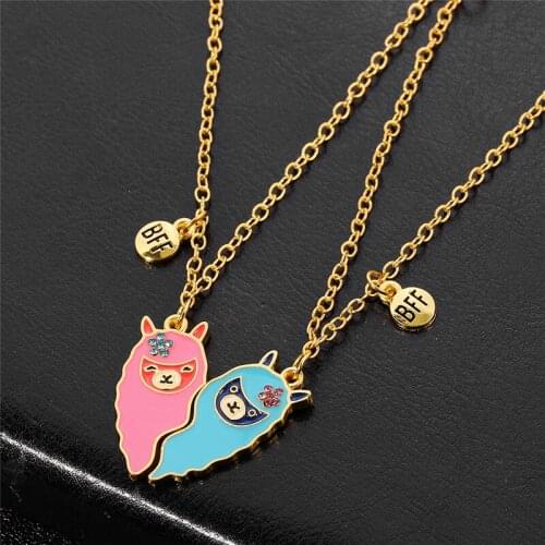 1Pair Couple Hand Chain Creative Bff Heart Pendant Best Friend Llama Bracelet Accessory Fashion Jewelry Gift