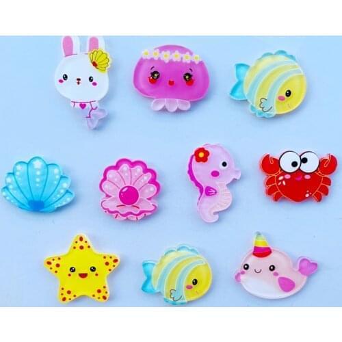 10 Cartoon Cute Acrylic Ocean Series Flat Back Scrapbook HairBow Center Embellishment DIY Accessories B12