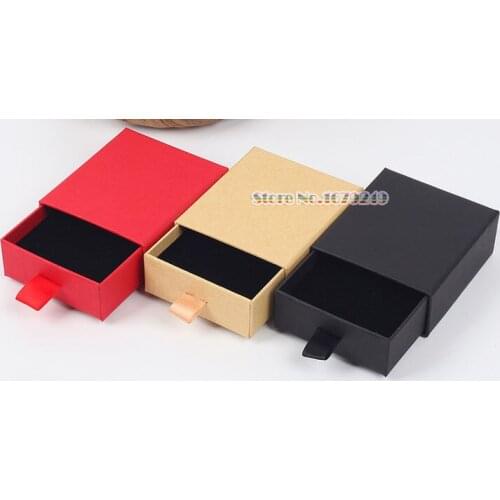100pcs Jewelry box 8*7*3cm Drawer Box With Sponge For Jewelry Display Earring Necklace Packaging Drawer Box With Ribbon