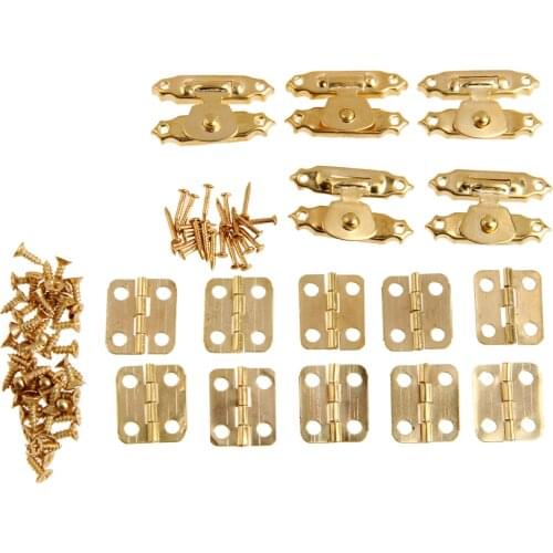 15pcs/set Vintage Gold Round Hinges Iron Decorative + Antique Latch Hasps Jewelry Box Toggle Lock Furniture Fittings Hardware