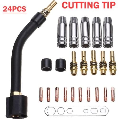 24Pcs Welding Torch Nozzle Part Set Conical Nozzle Sleeve Rod Tool Kit Link Rod Tips Goose Neck Bend For Binzel 15Ak Welder