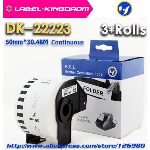 3 Rolls Compatible DK-22223 Label 50mm*30.48M Continuous Compatible Brother Printer QL-570 QL-700 All Come With Plastic Holder