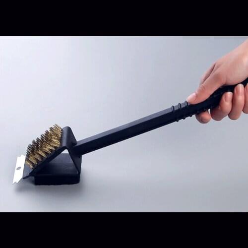 3 In 1 Corner Copper Wire Brush Barbecue Grill Oven Cleaning Bbq Brush Copper Wire Sponge Shovel Long Handle
