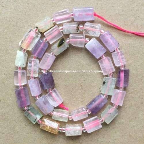 7'' Natural Faceted Mixed Colors Crystal Quartz Cylinder Spacer Stone Beads For Jewelry DIY Making
