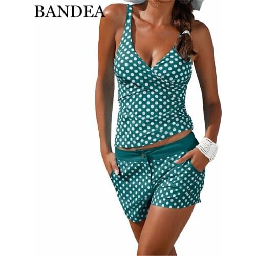 BANDEA Sexy Tankini Set Women Vintage White Dot Swimwear Two Pieces Swimsuit Summer Plus Size Bathing Suit Beach Maillot De Bain