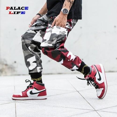 2020 Fashion Color Block Camo Cargo Joggers Pants Mens Hip Hop Casual Camouflage Streetwear Ankle-Length Cotton Pants