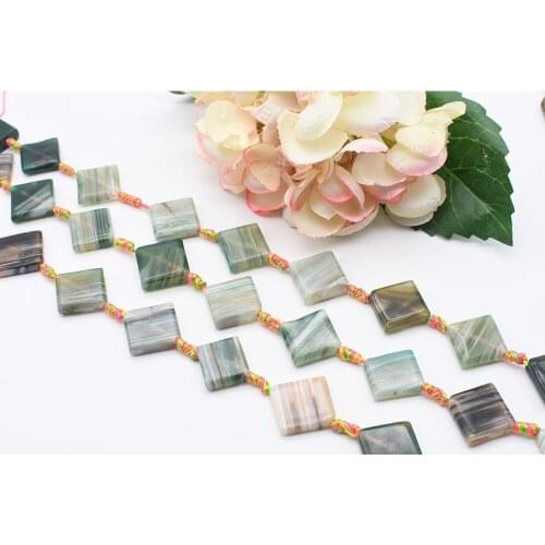 2strands/lot 20mm Natural Smooth Green stripe Square shape Agate stone beads For DIY Bracelet Necklace Jewelry Making Strand 15"