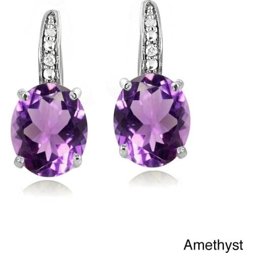 BLACK ANGEL925 Silver Oval Blue Topaz Citrine Amethyst Clip Earrings For Women Fine Jewelry Party Wedding Valentines Gifts