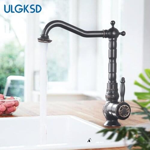 Black Bronze Brass Bathroom Basin Carved Faucet Long Nose Spout Wash Sink Tap 360 Rotation Single Handle Mixer Tap torneiras