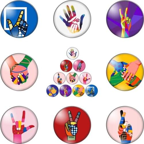 Victory Colourful Gestural Communication Language 12mm/20mm/25mm/30mm Round Photo Glass Cabochon Demo Flat Back Making Findings