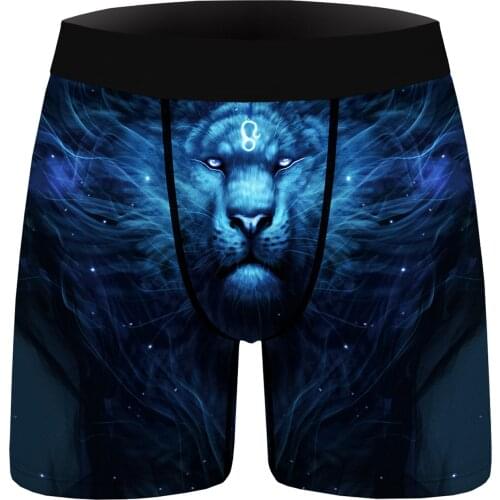 Men Stretchy Wolf Lion Print Briefs Underwear Mid Waist Breathable Boxer Shorts Sissy Underwear Nightwear Casual Sport Pants