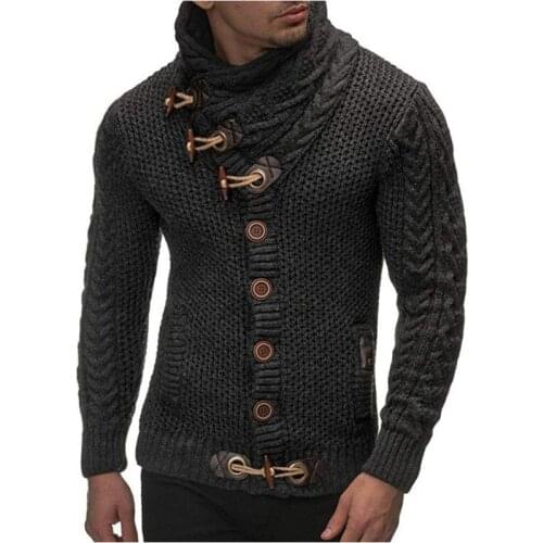 Mens Sweater Knitted Shawl Turtleneck Sweater Pullover Winter Long Sleeve Button Streetwear Pullover Slim Mans Sweater S-3XL